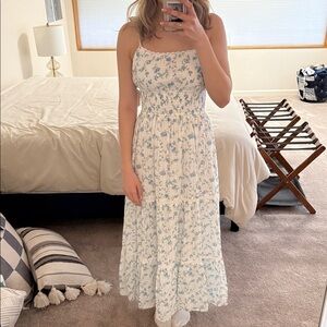 Floral White and Blue Maxi Dress